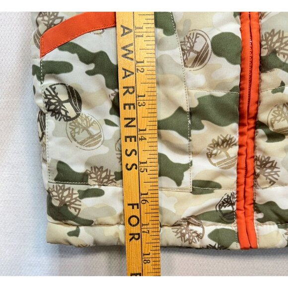 Timberland Boys Camo Outdoor Gear Puffer Vest Size 5 Orange & Green - Picture 5 of 11